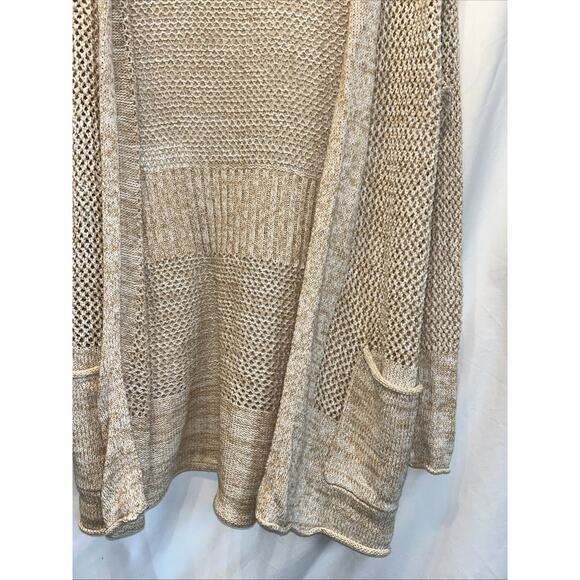 Natural Reflections Size Medium Fishnet Knit Cardigan Duster Oatmeal Boho Coast - Picture 5 of 12